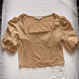 Go Fashion London Women's Tan Short Puffed Sleeve Crop Top